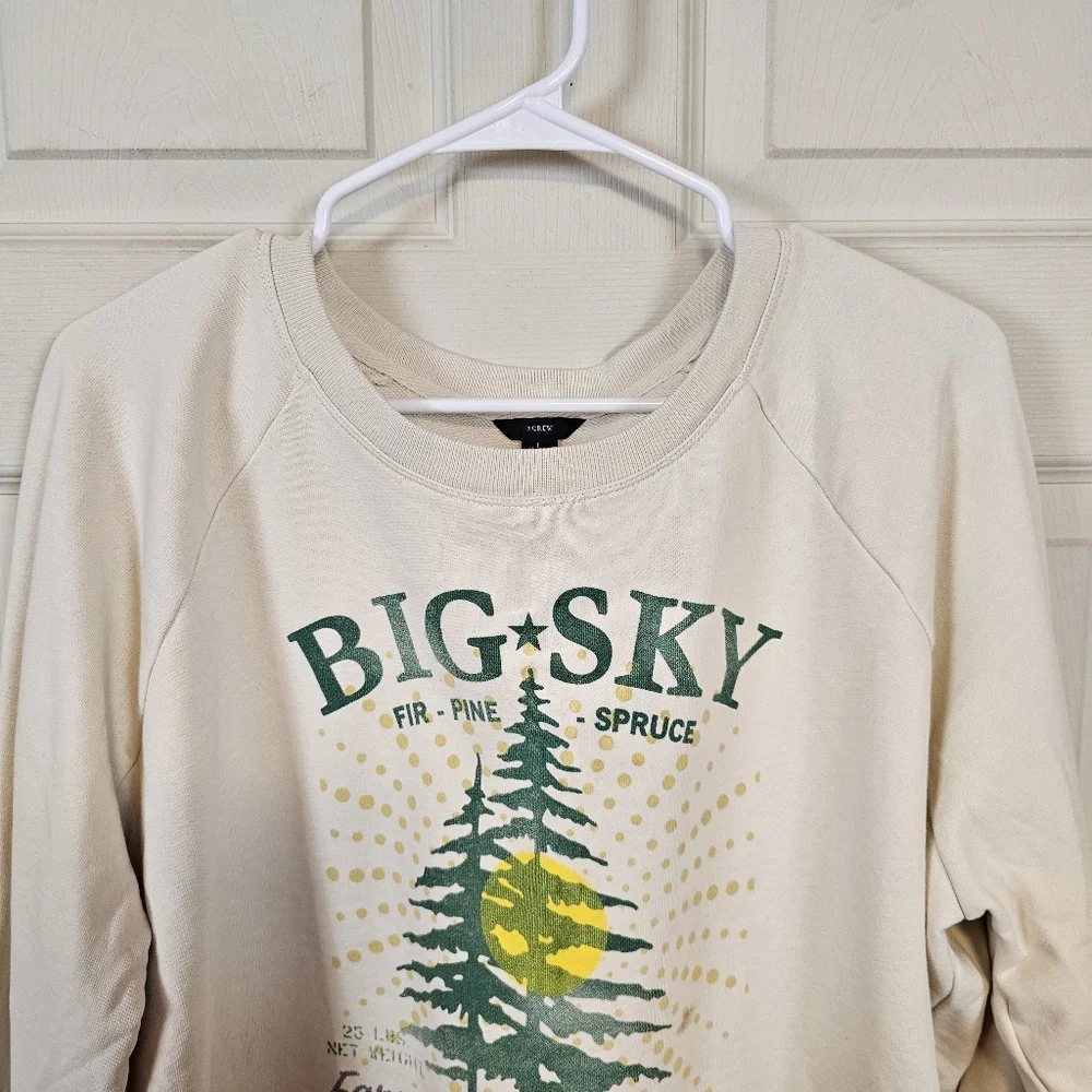J. Crew Big Sky Graphic Sweatershirt Terry Ivory Crewneck Tree Outdoor